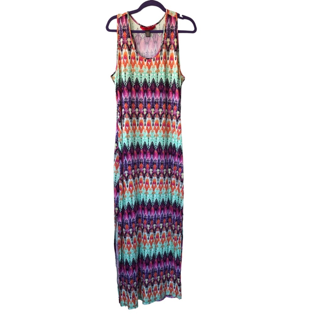 127• Hot Kiss Racer Back Maxi Ikat Pullover Pre-Loved Dress (2X)